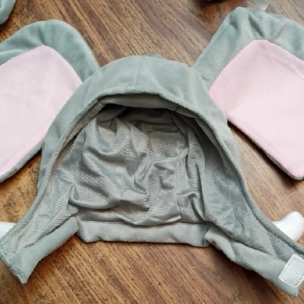 🐘 Gray Elephant Costume with Pink Ears Size 0-6 Months